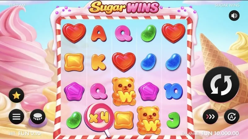 Sugar Wins - tela de jogo com 5x4 rodilhos